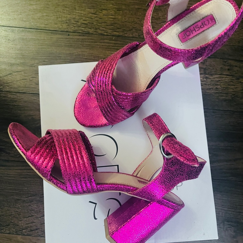 Topshop ‘Radiant Pink’ Metallic Quilted Block Heels - Size 7.5
